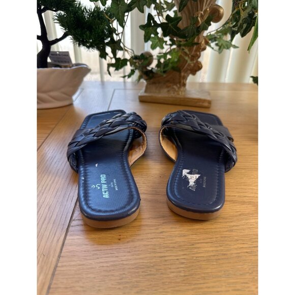 Activ-Pro Size 9-10 Womens Navy Blue Square Toe Braided Strap Slide Sandals - Picture 9 of 12